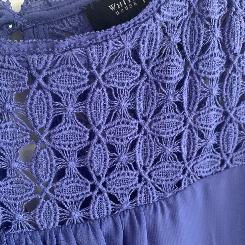 White House Black Market Blue Cropped Embellished Blouse XS